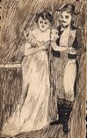 CPA Fantaisie (dessin a la main) Femme Homme