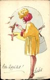 CPA Fantaisie (dessin a la main) Femme Oiseaux