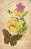 CPA Fantaisie (dessin a la main) Fleurs Papillon