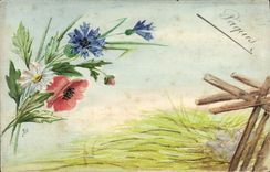 CPA Fantaisie (dessin a la main) Fleurs