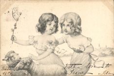 CPA Fantaisie Enfants Agneaux 