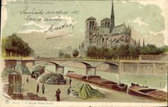 CPA Carte transparente Paris Abside Notre Dame Peniches Bateaux 