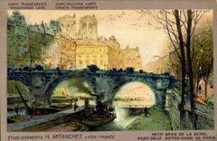 CPA Carte transparente Paris Etablissements Mitanchet Petit bras de la Seine Pont Neuf Notre Dame de Paris