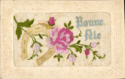 CPA Fantaisie Tissee Fer a cheval