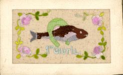 CPA Fantaisie Tissee Fer a cheval Poisson 1er Avril