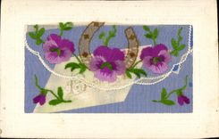 CPA Fantaisie Tissee Fer a cheval