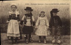 Vintage Postcard Folklore Breton Children Country of Quimper Coray
