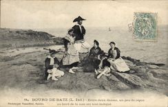 Vintage Postcard Folklore Borough of Batz Between two dances a little rest at the seaside is all indicates