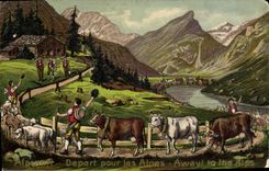 CPA Fantaisie Depart pour les Alpes Vaches 