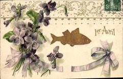 CPA Fantaisie Fleurs Poisson 1er Avril