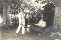 Vintage Postcard Carts Man Woman