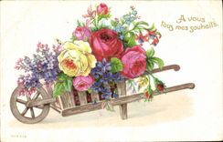 CPA Brouette Fleurs 