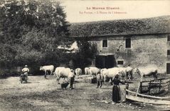 CPA Brouette Folklore Morvan La ferme L'heure de l'abreuvoir Vaches
