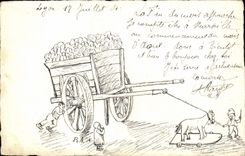 CPA Fantaisie Charette Enfants Cheval (dessin a la main) 