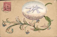 CPA Fantaisie Fleurs Colombes (dessin a la main) 