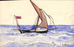 CPA Fantaisie Bateau a voile Voilier (dessin a la main) 