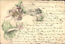 CPA Fantaisie Fleurs Femme 