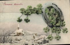 CPA Fantaisie Bonne annee Fer a cheval Trefles 