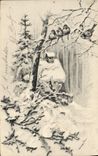 Vintage Postcard Fantasy Happy new year Birds