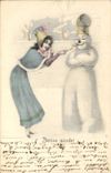 Vintage Postcard Fantasy Woman Snowman