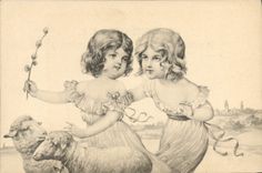 CPA Fantaisie Enfants Agneaux