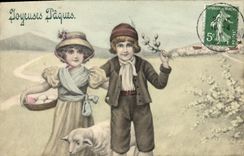 CPA Fantaisie Enfants Paques 