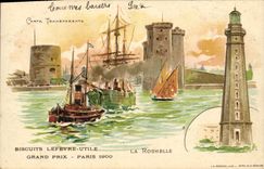 CPA Carte transparente Biscuits Lefevre Utile Grand prix Paris 1900 La rochelle Phare Bateaux
