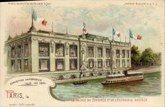 Vintage Postcard transparent Chart Paris World Fair 1900 the palate of Congers and the social economiqe Boat Barge