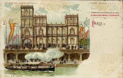 Vintage Postcard transparent Chart Paris World Fair 1900 the Royal House d4espagne Boat