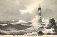 CPA Phare un jour de tempete Le Havre