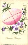 CPA Fantaisie (dessin a la main) Fleurs oeuf Paques