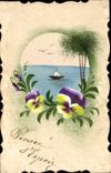 CPA Fantaisie (dessin a la main) Fleurs Bateau