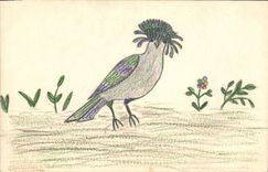 Vintage Postcard Fantasy (drawing has the hand) Bird