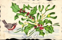 CPA Fantaisie (dessin a la main) Fleurs Oiseau