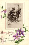 Vintage Postcard Fantasy (drawing has the hand) Flowers Woman
