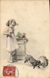 Vintage Postcard Fantasy Child Dog