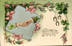 CPA Fantaisie Main Fleurs (carte toilee)