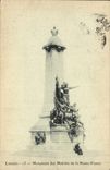 Vintage Postcard Militaria Monument of the Mobiles of High Vienna Limoges