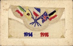 CPA Fantaisie Toilee Fleurs Drapeaux Militaria 1914 1916