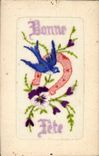 CPA Fantaisie Toilee Fleurs Fer a cheval Hirondelle