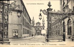 Vintage Postcard Nancy Grids of Jean Lamour Street of the Cathedral Constitution