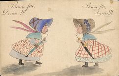 CPA Fantaisie (dessin a la main) Femme 