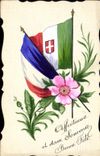 Vintage Postcard Fantasy (drawing has the hand) Flowers Flag Italy France