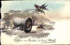 Vintage Postcard Fantasy (drawing has the hand) Bell Birds