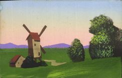 CPA Fantaisie (dessin a la main) Paysage Moulin a vent 