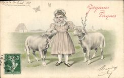 CPA Fantaisie Enfant Agneaux Papillons 