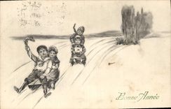 CPA Fantaisie Enfants Luge 