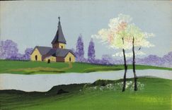 Vintage Postcard Fantasy (drawing has the hand) Bell-tower