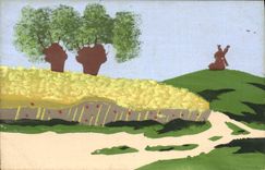 CPA Fantaisie (dessin a la main) Paysage Moulin a vent