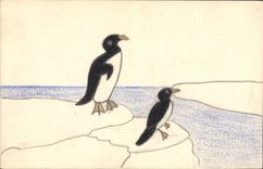 CPA Fantaisie (dessin a la main) Oiseaux Pingouins 